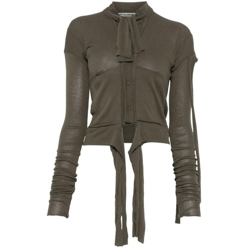 OTTOLINGER Deconstructed Knit Cardigan with Tie Detail Women GREEN Sweaters &